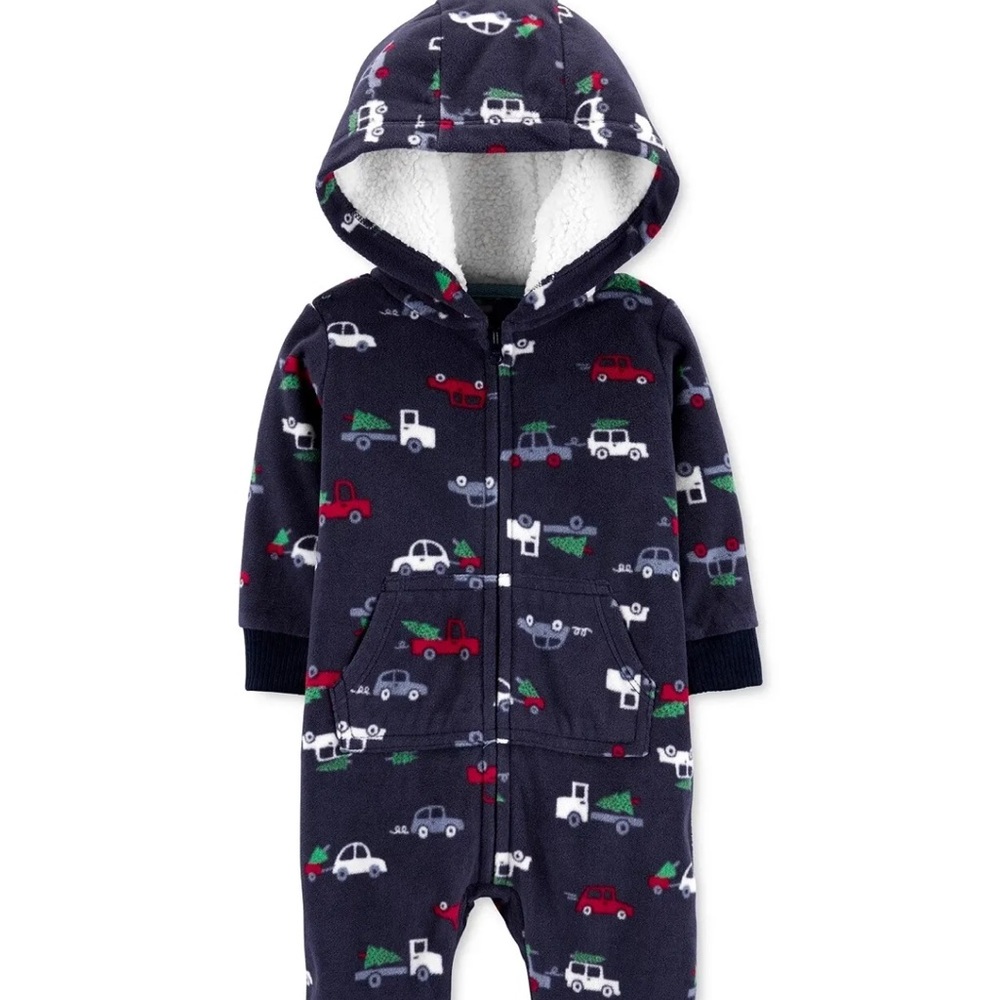 carter's baby boys print fleece coverall